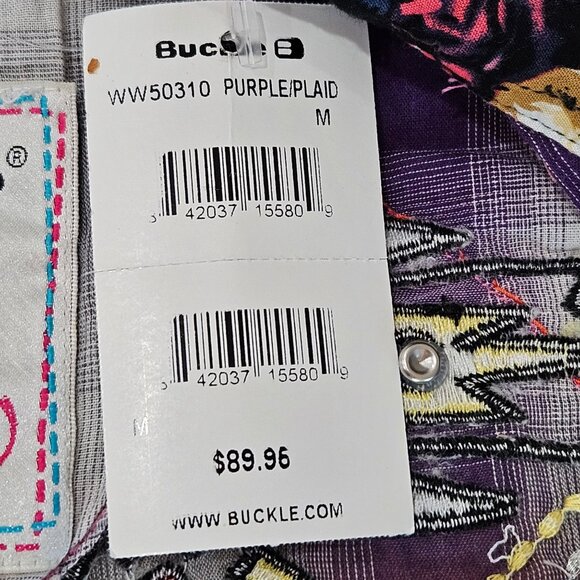 NWT! Roar Native Song Shirt Medium Plaid Embroidered Rhinestone Western Purple - Picture 15 of 15